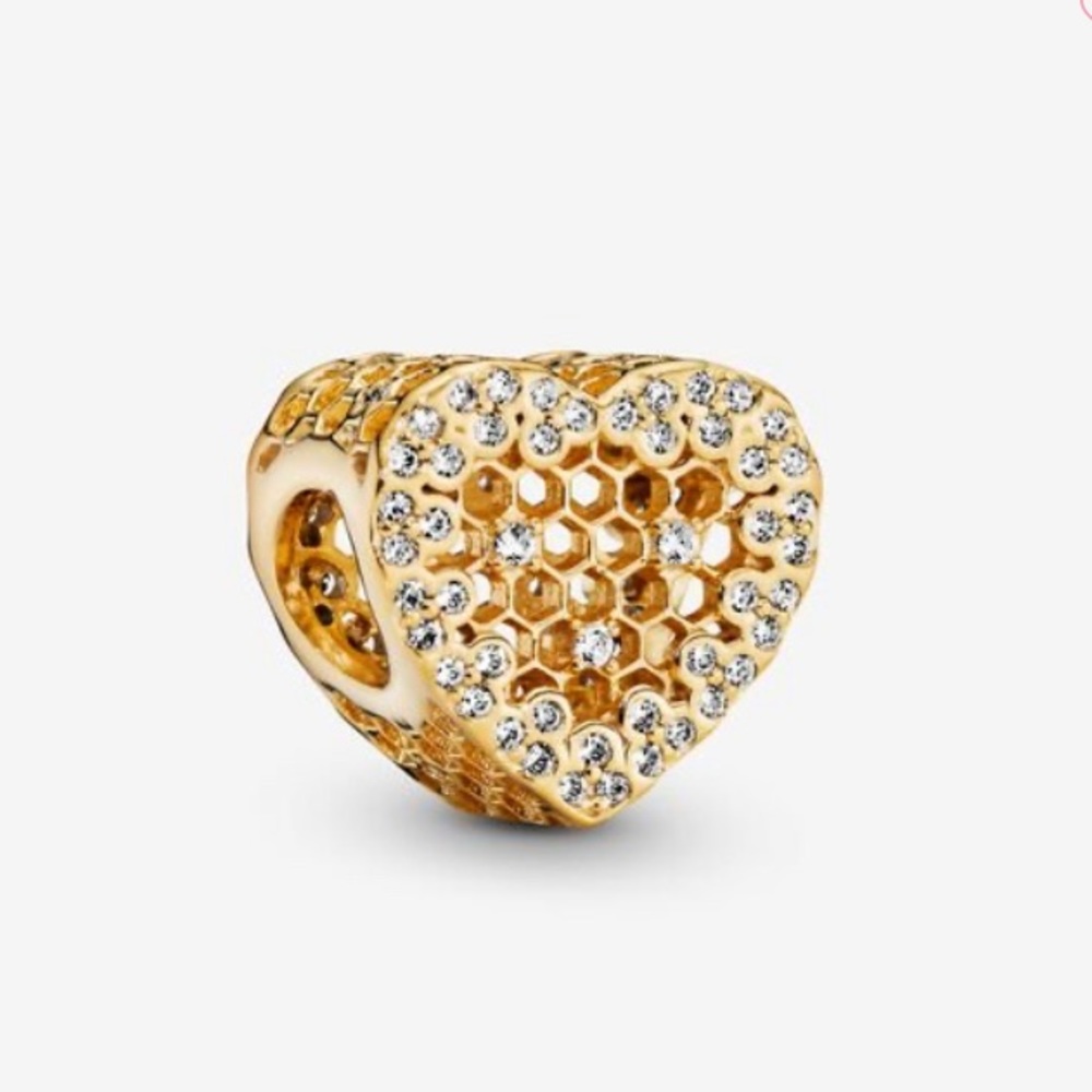 PANDORA Gold Heart Honeycomb Lace Charm